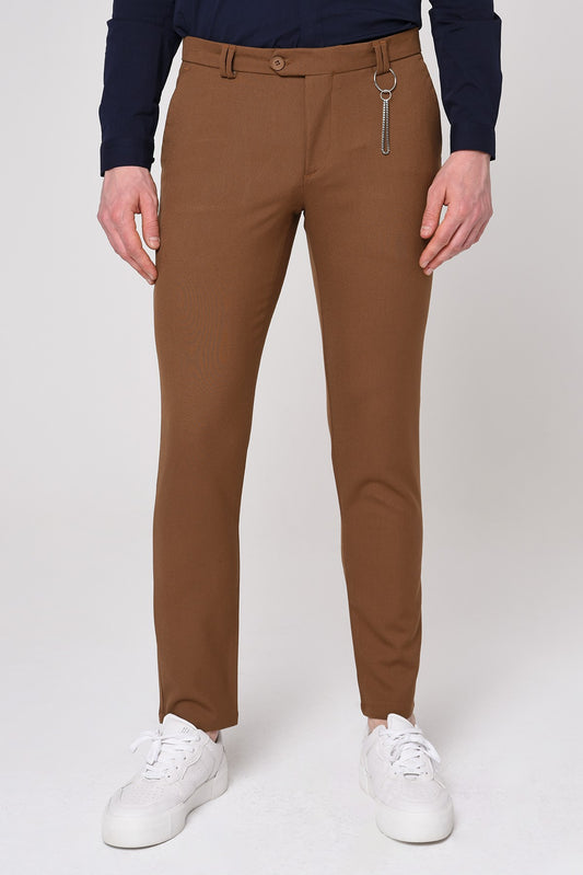 Antioch Siyah Erkek Slim Fit Düz Aksesuarlı Kumaş Pantolon