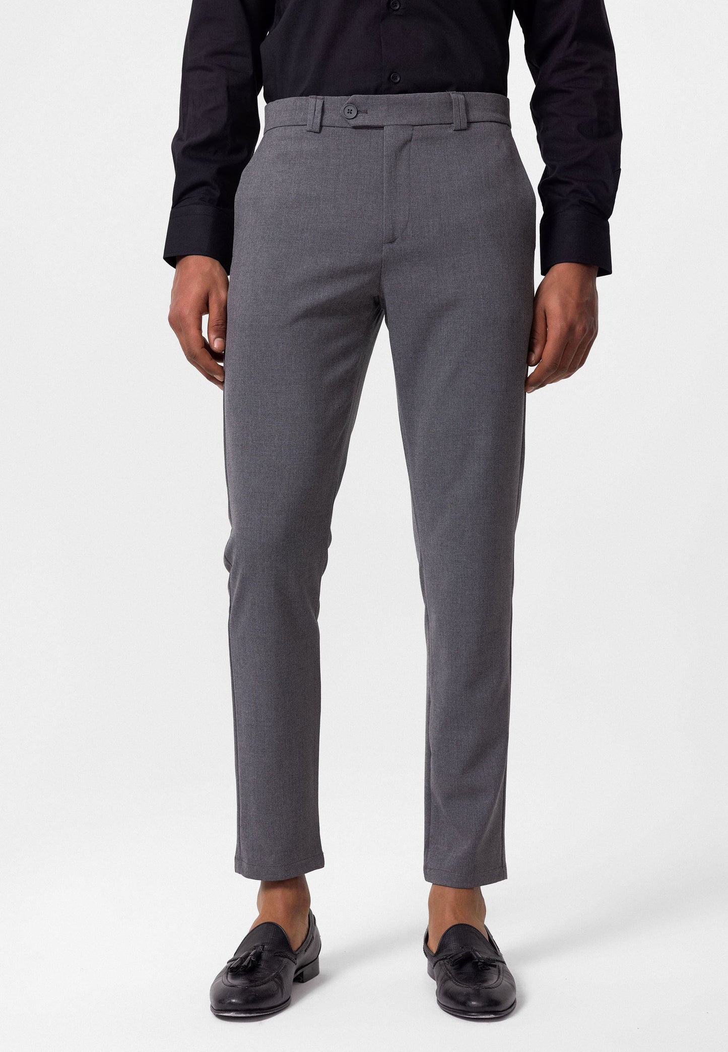 Antioch Siyah Erkek Slim Fit Düz Aksesuarlı Kumaş Pantolon