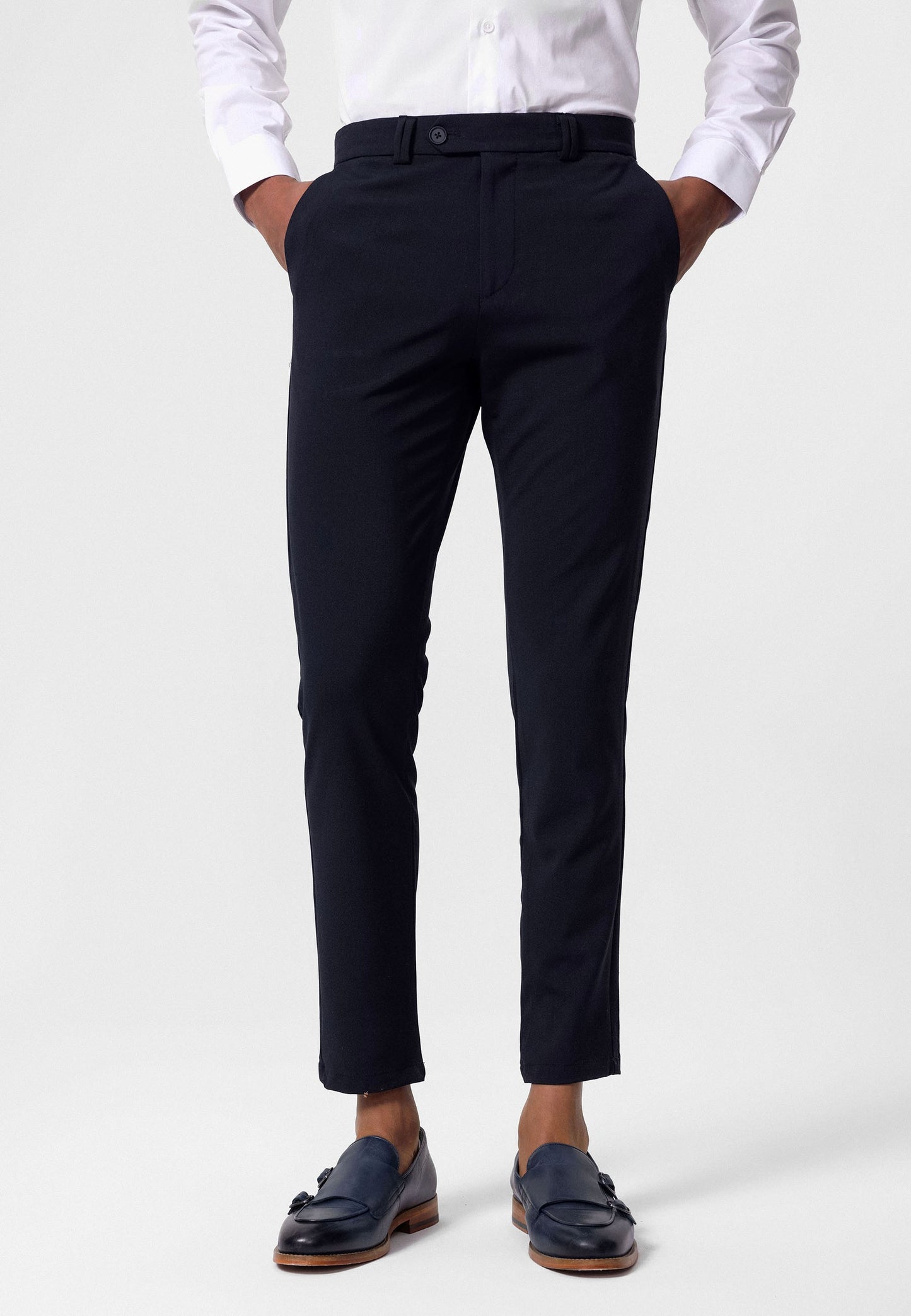 Antioch Siyah Erkek Slim Fit Düz Aksesuarlı Kumaş Pantolon