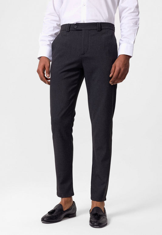 Antioch Siyah Erkek Slim Fit Düz Aksesuarlı Kumaş Pantolon