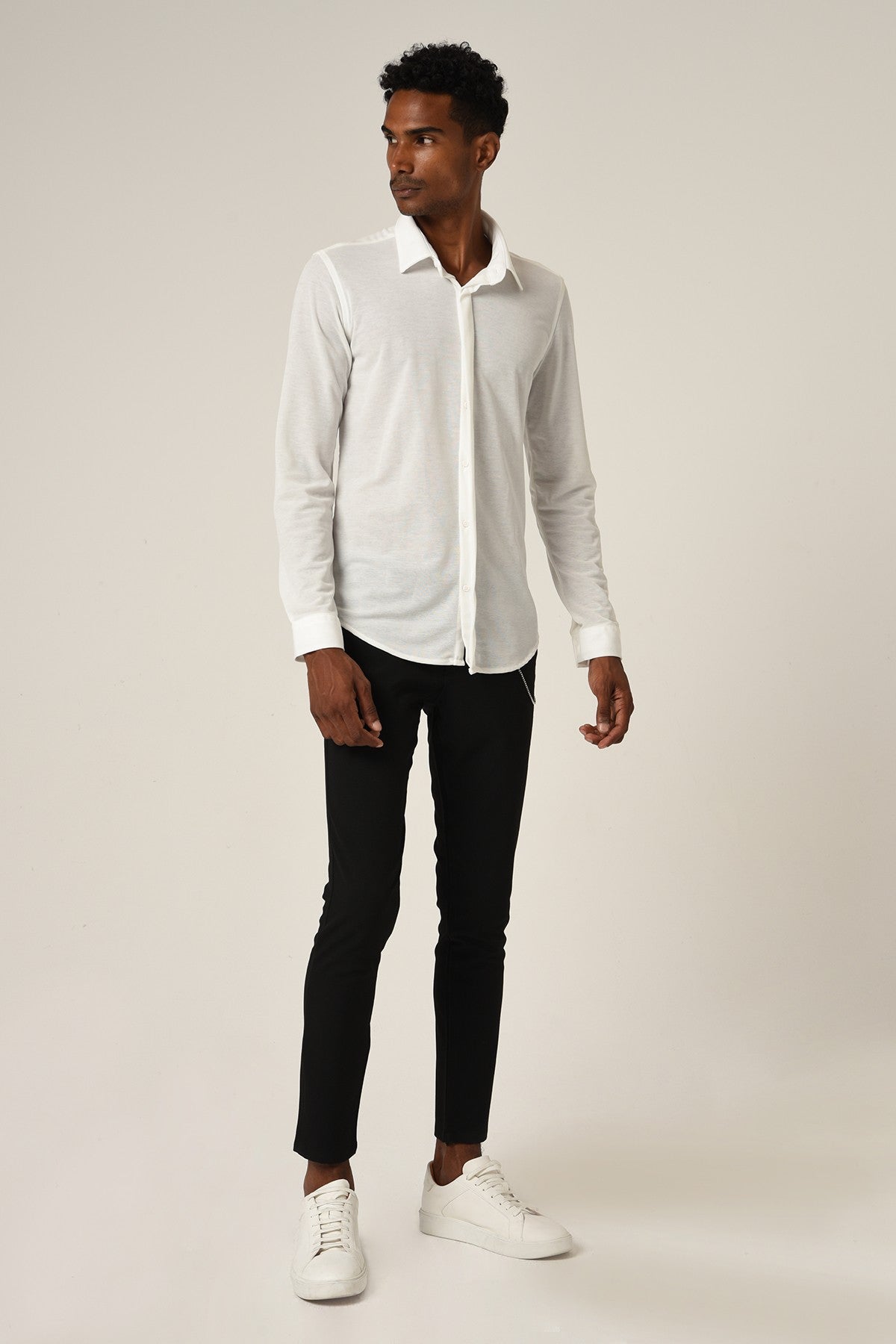 Antioch Erkek Gizli Düğme Uzun Kollu Slim Fit Triko Gömlek