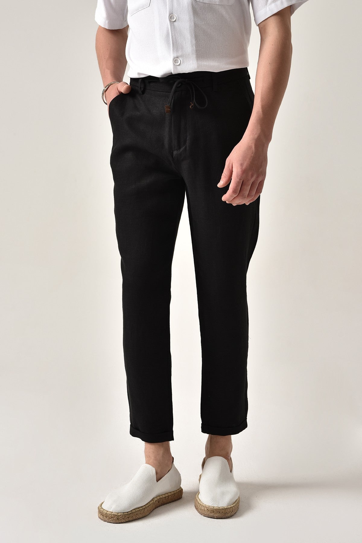 Boyfriend Beli İpli Keten Pantolon
