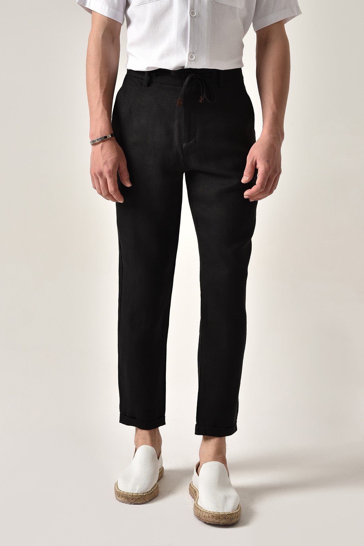 Boyfriend Beli İpli Keten Pantolon
