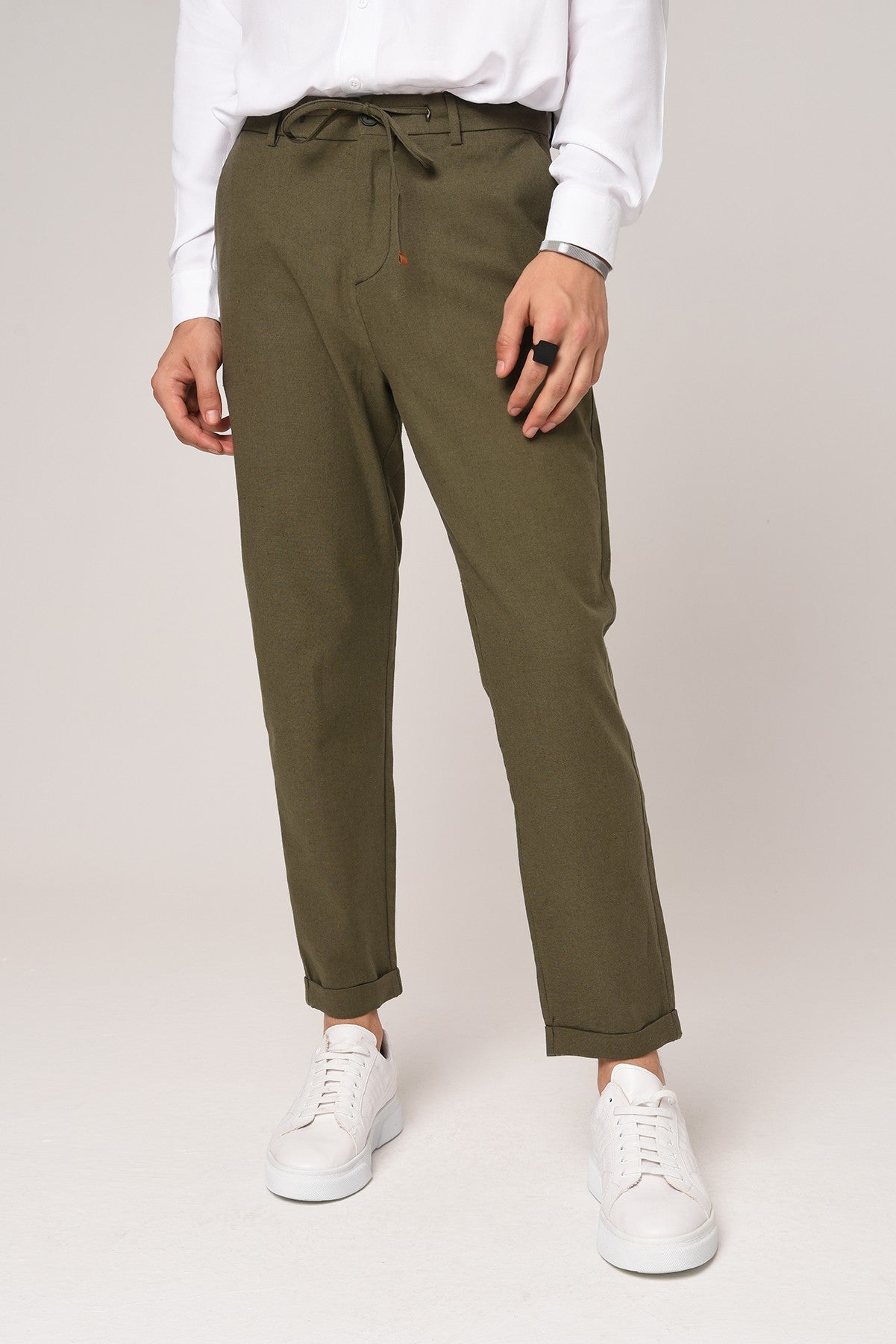 Boyfriend Beli İpli Keten Pantolon