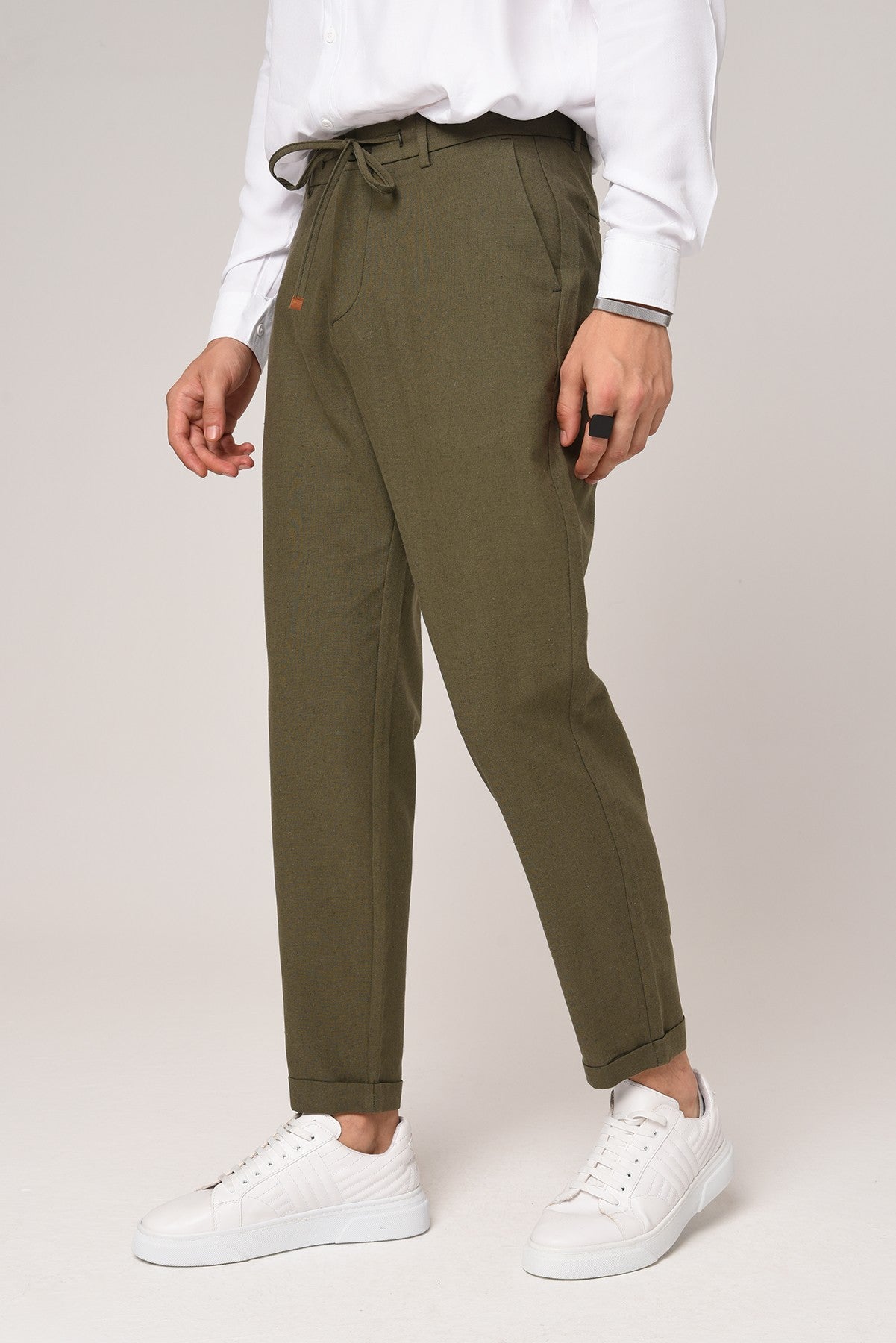 Boyfriend Beli İpli Keten Pantolon