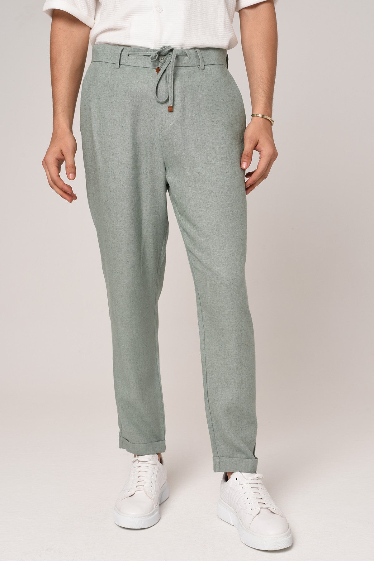 Boyfriend Beli İpli Keten Pantolon