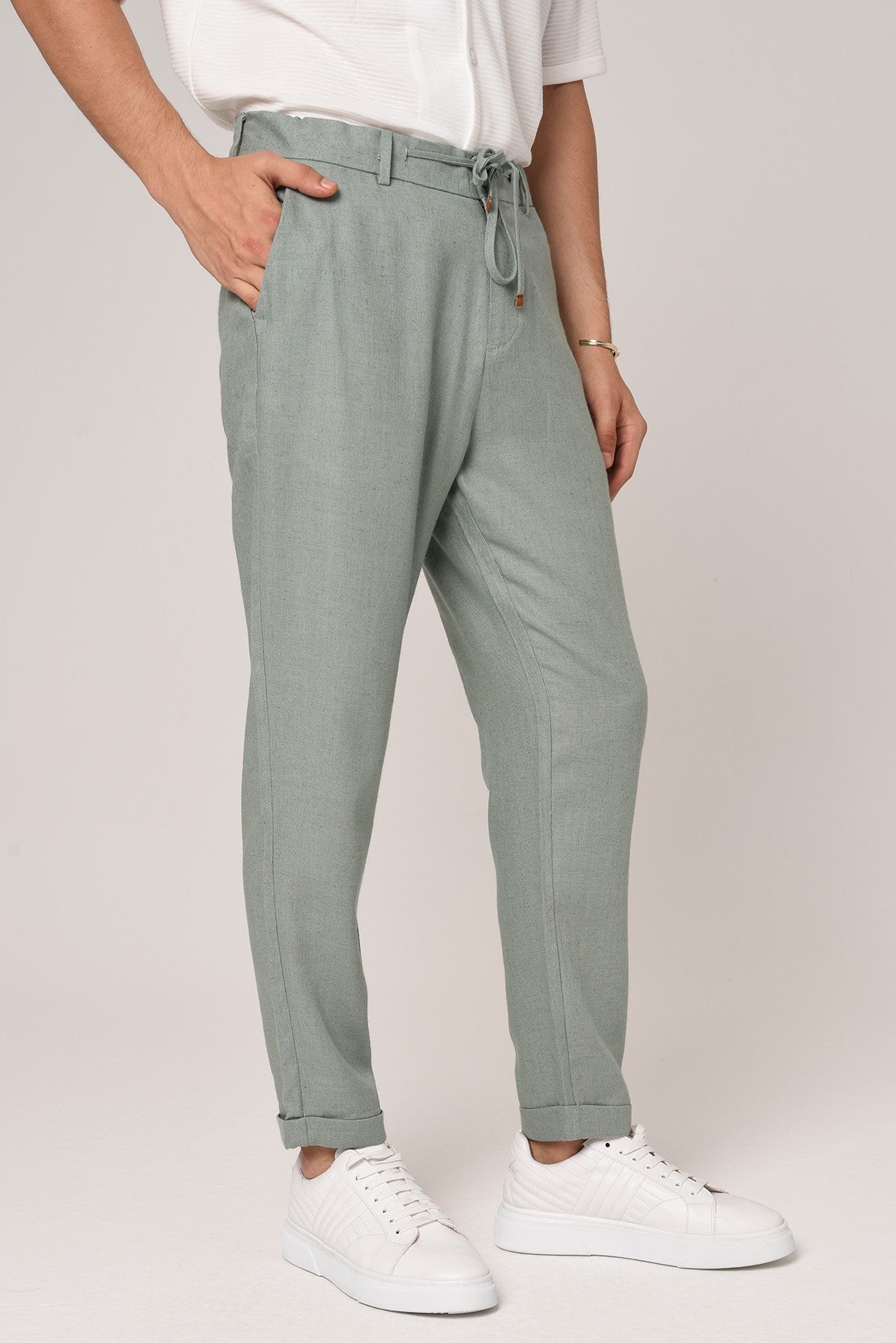 Boyfriend Beli İpli Keten Pantolon