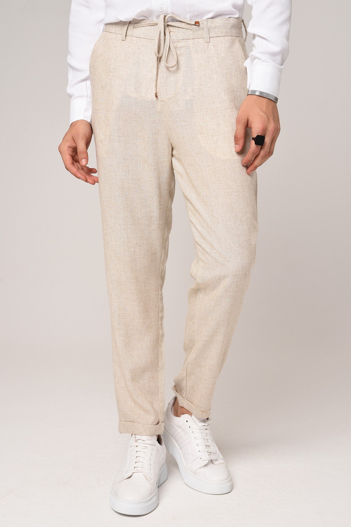 Boyfriend Beli İpli Keten Pantolon