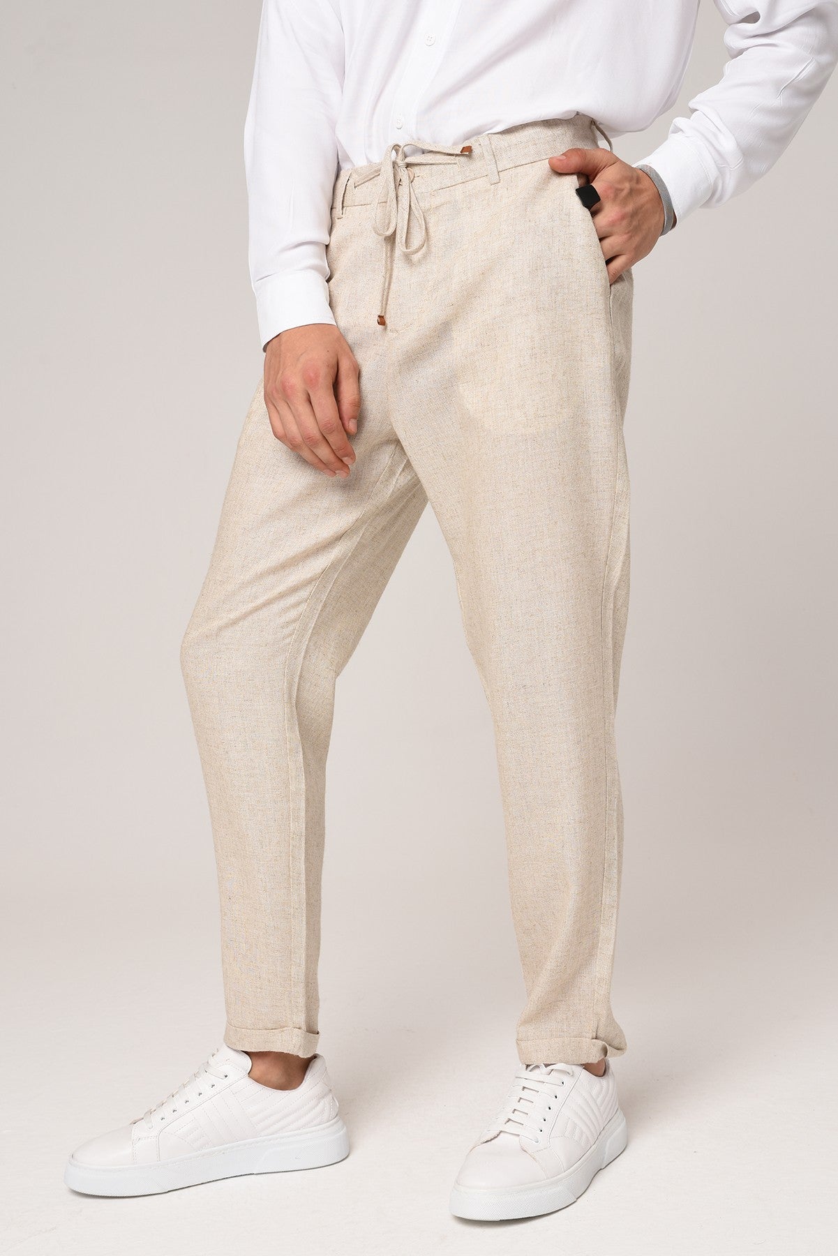 Boyfriend Beli İpli Keten Pantolon