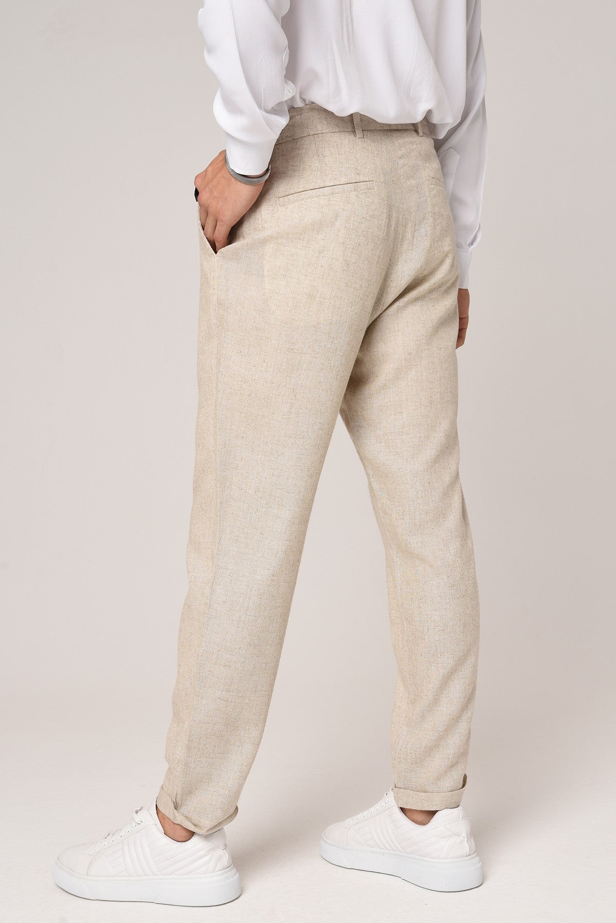 Boyfriend Beli İpli Keten Pantolon