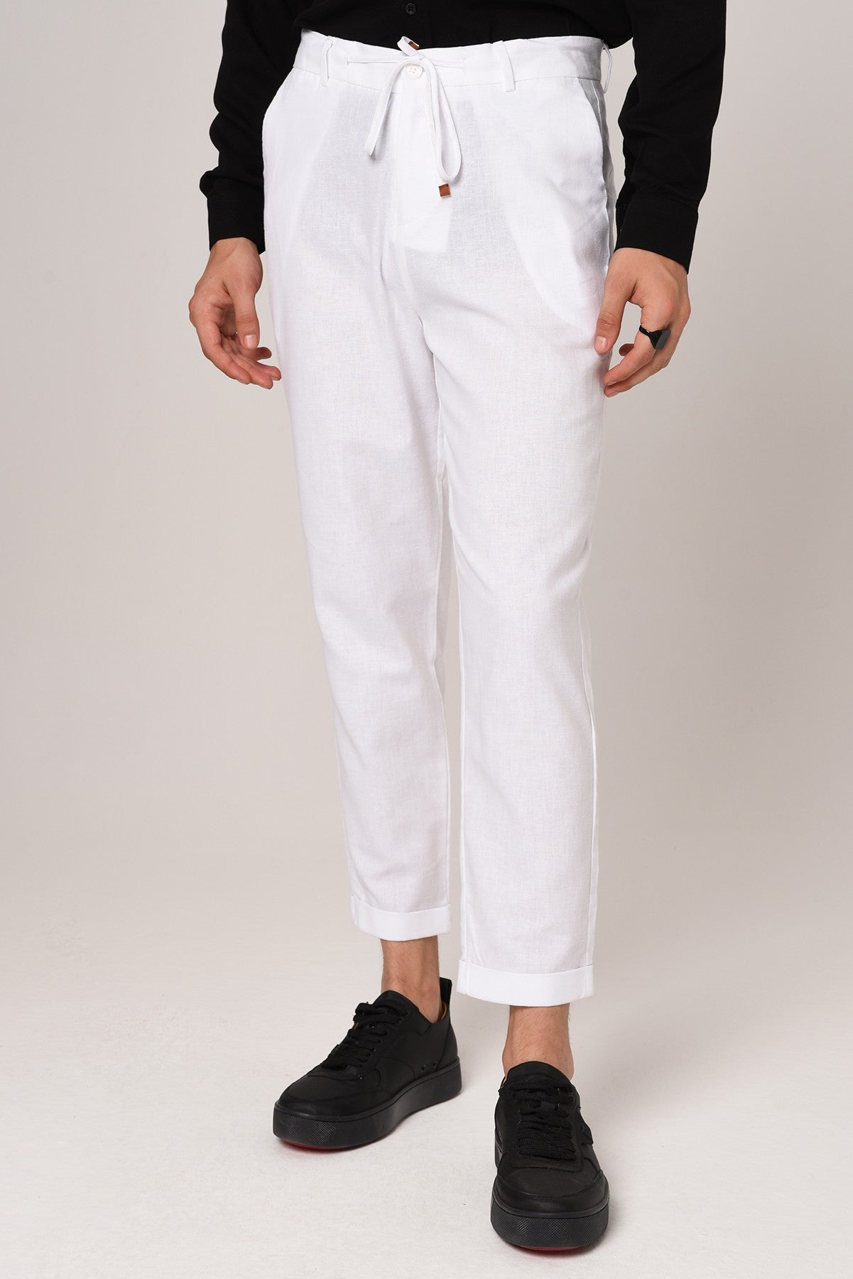 Boyfriend Beli İpli Keten Pantolon