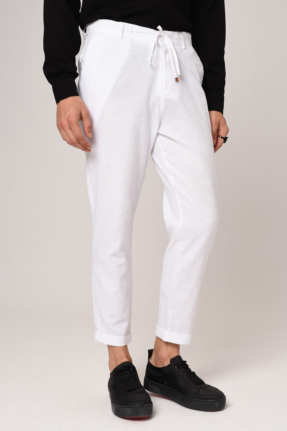Boyfriend Beli İpli Keten Pantolon