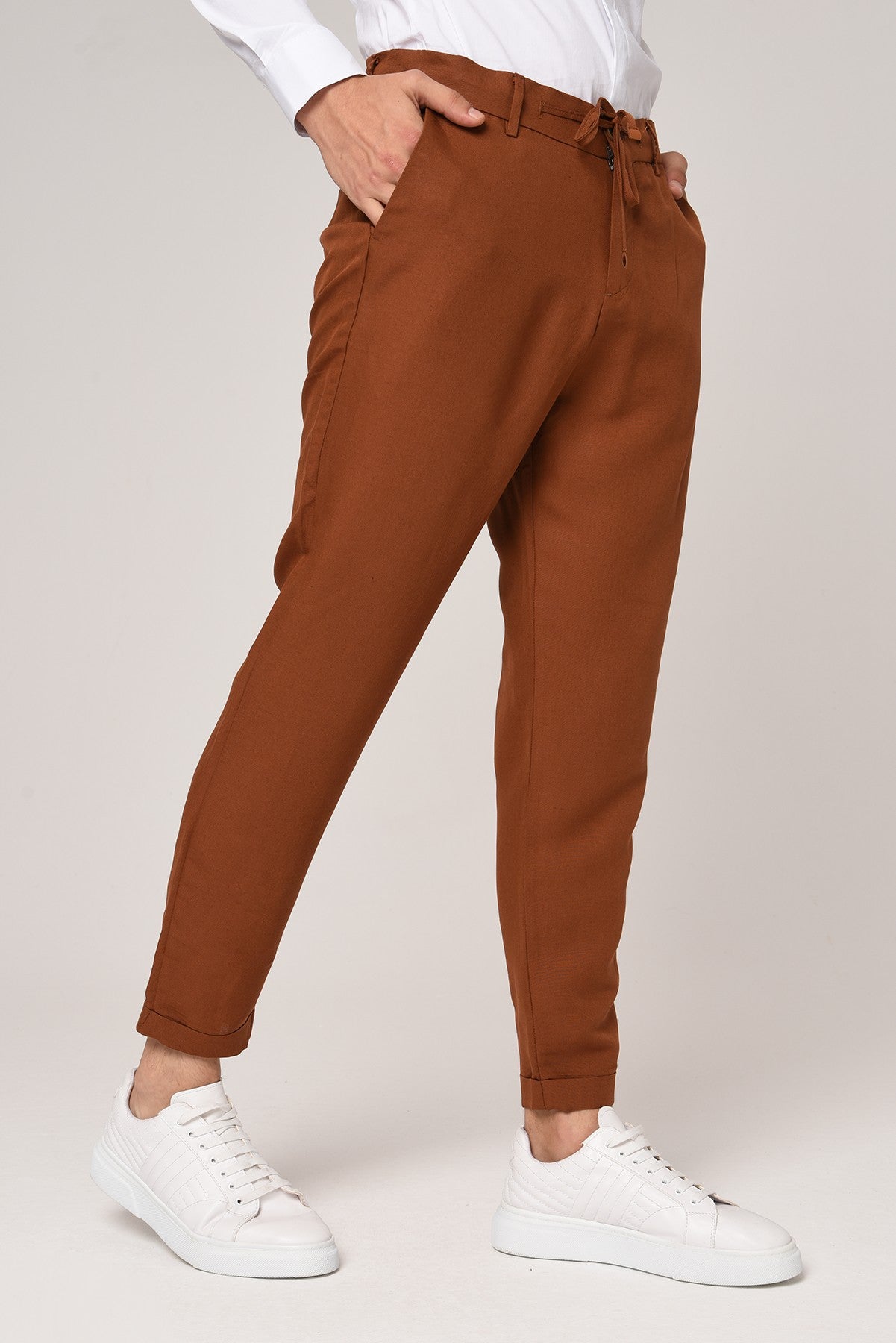 Boyfriend Beli İpli Keten Pantolon