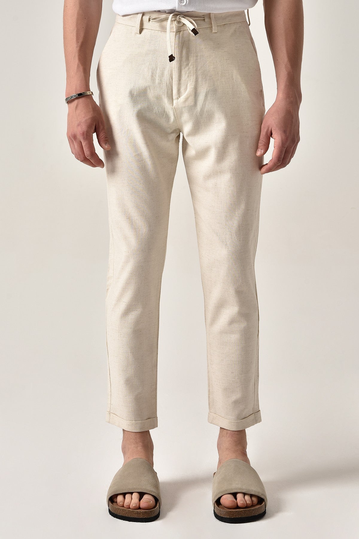 Boyfriend Beli İpli Keten Pantolon