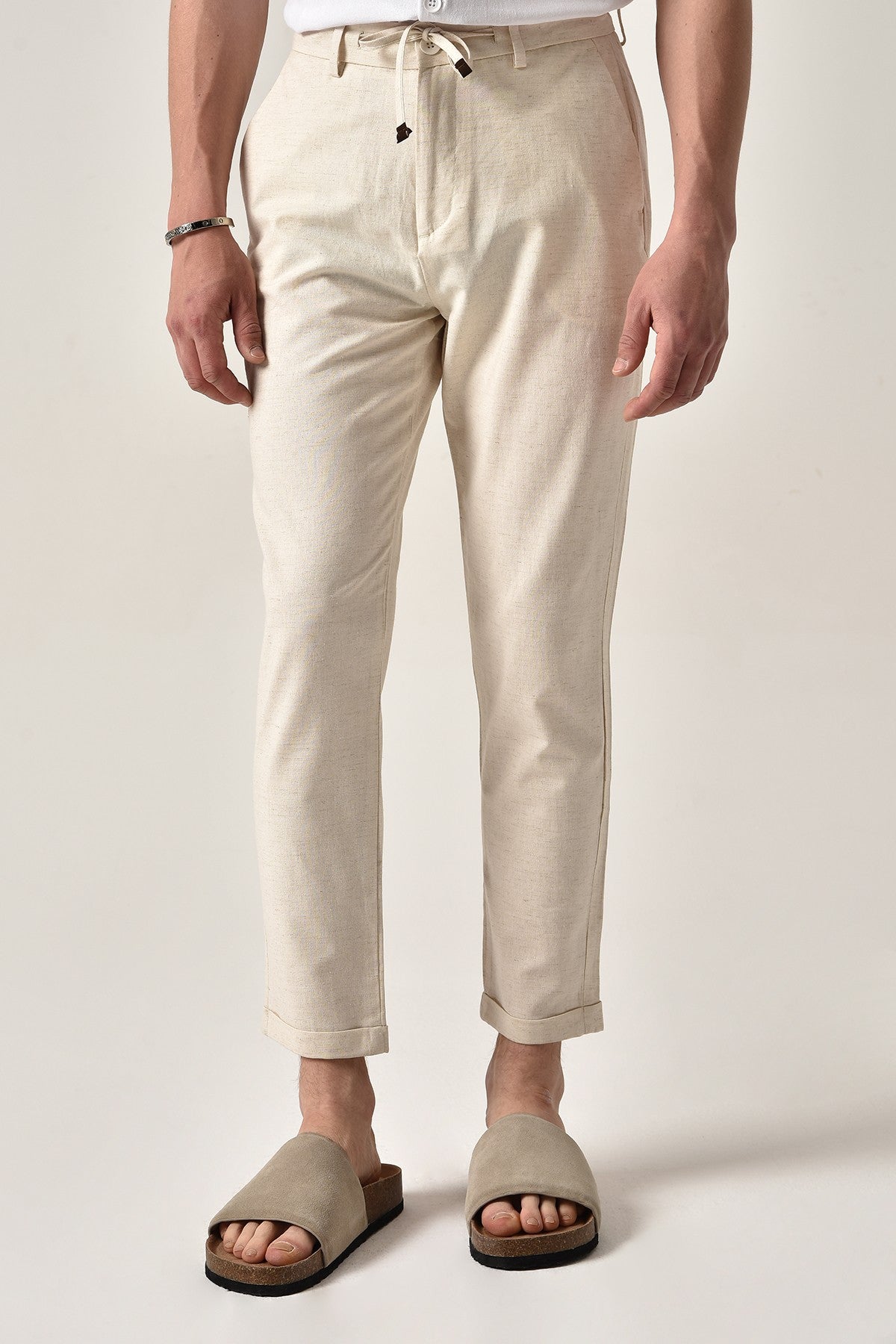 Boyfriend Beli İpli Keten Pantolon
