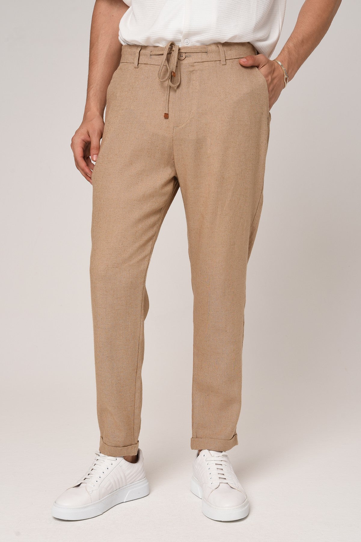 Boyfriend Beli İpli Keten Pantolon
