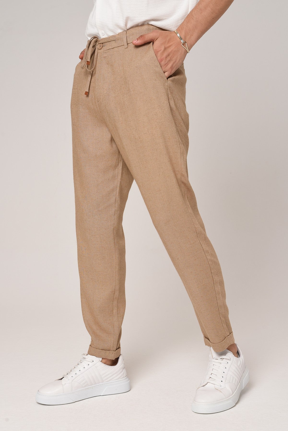 Boyfriend Beli İpli Keten Pantolon
