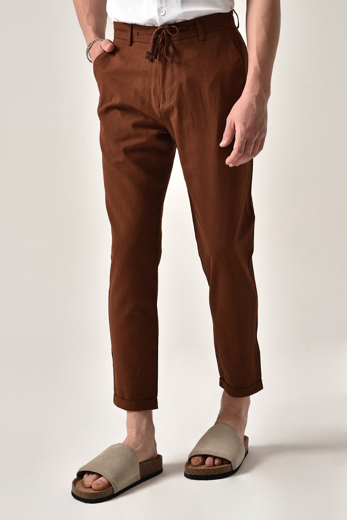 Boyfriend Beli İpli Keten Pantolon