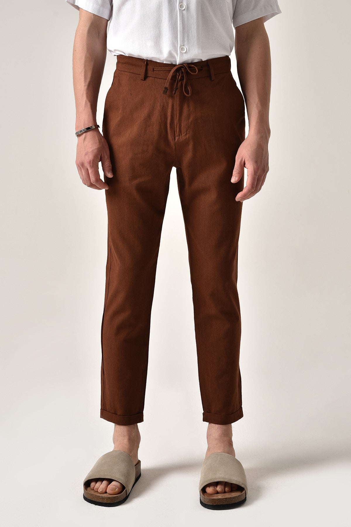 Boyfriend Beli İpli Keten Pantolon