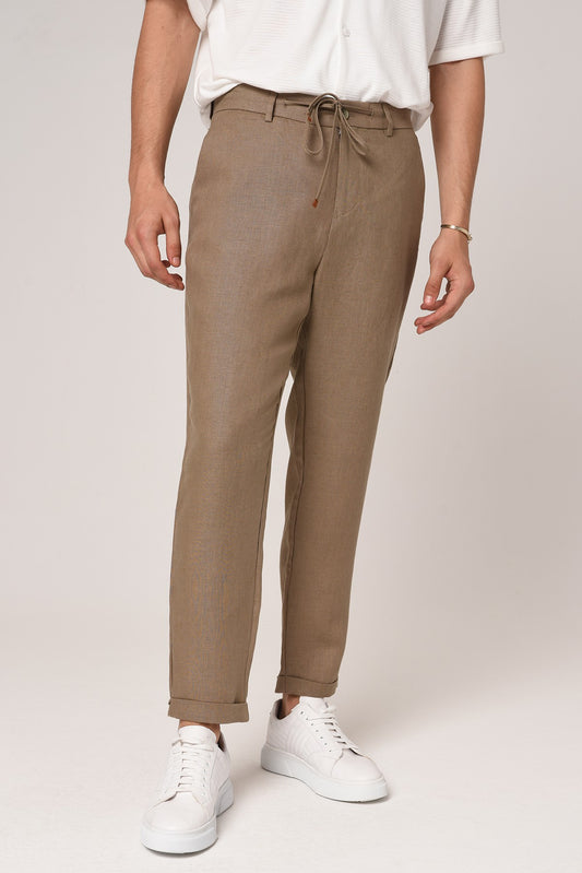Boyfriend Beli İpli Keten Pantolon