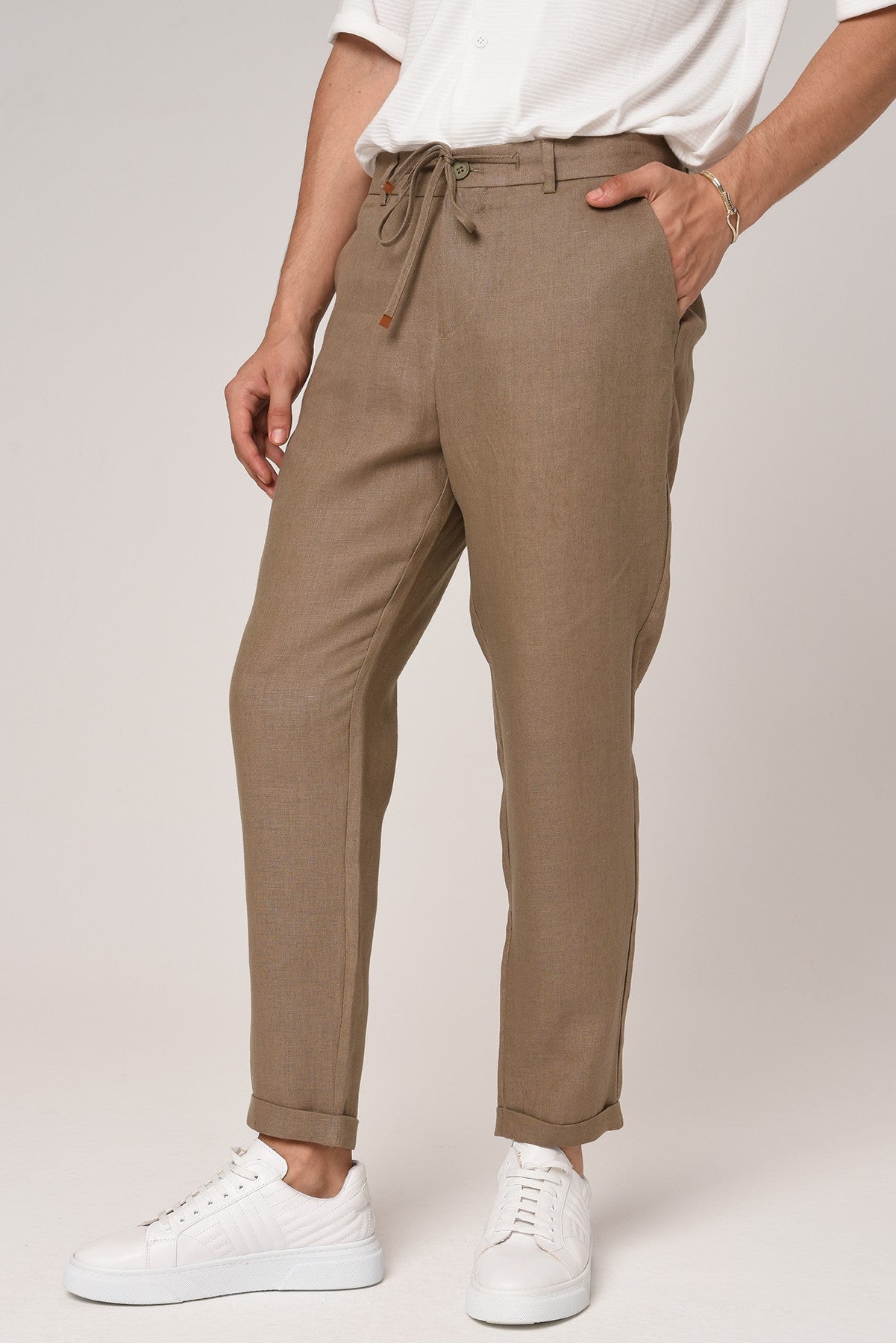 Boyfriend Beli İpli Keten Pantolon