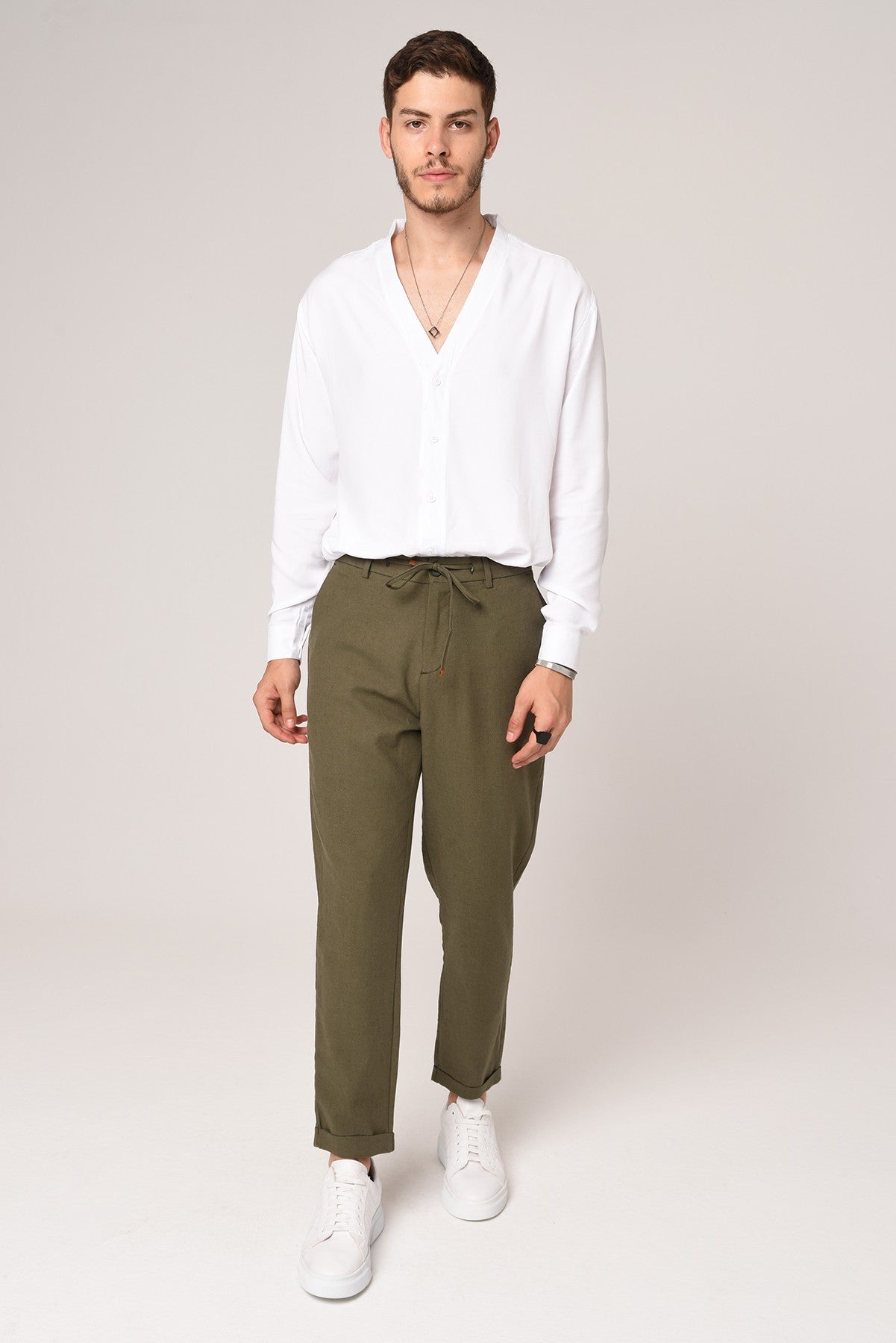 Boyfriend Beli İpli Keten Pantolon