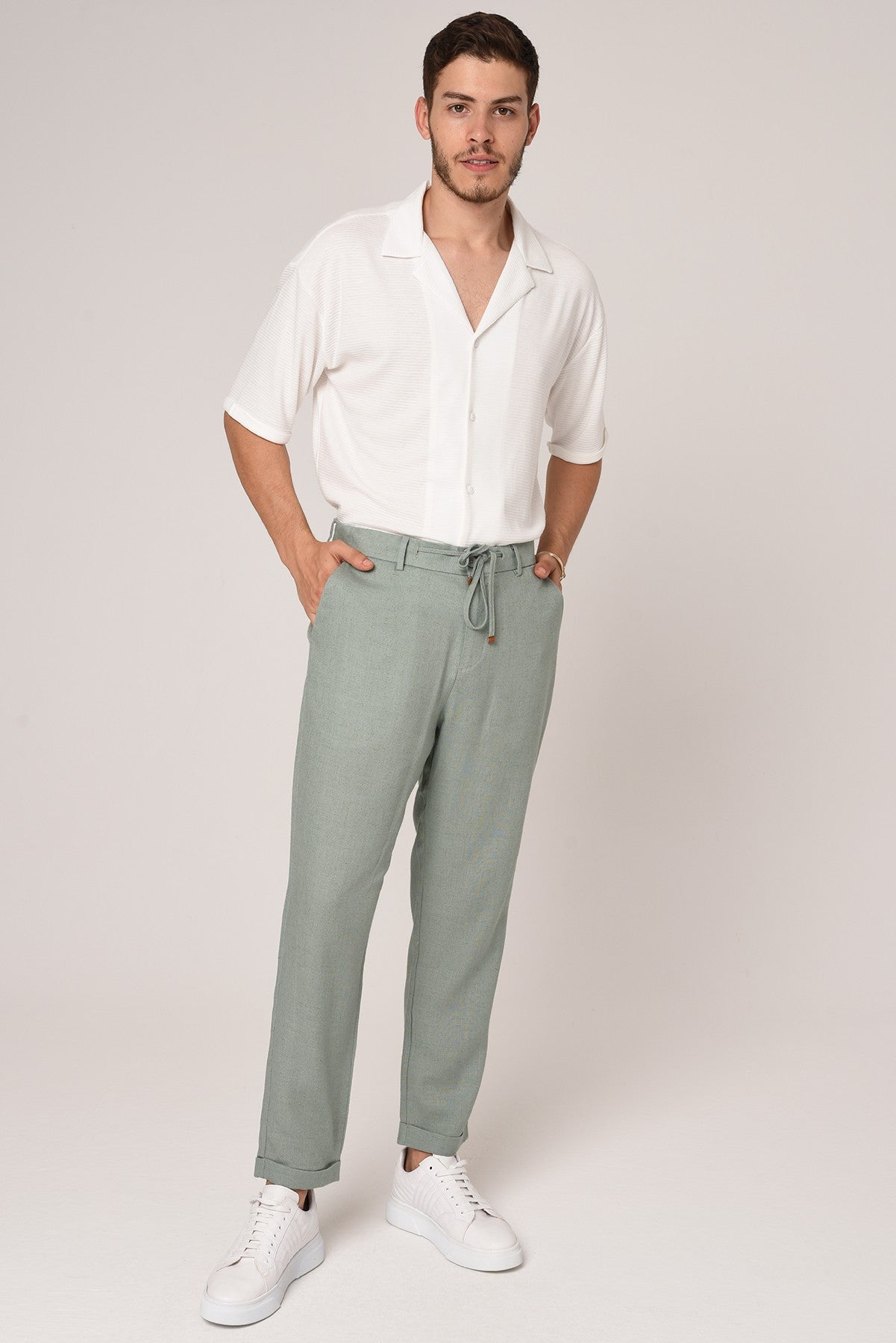 Boyfriend Beli İpli Keten Pantolon