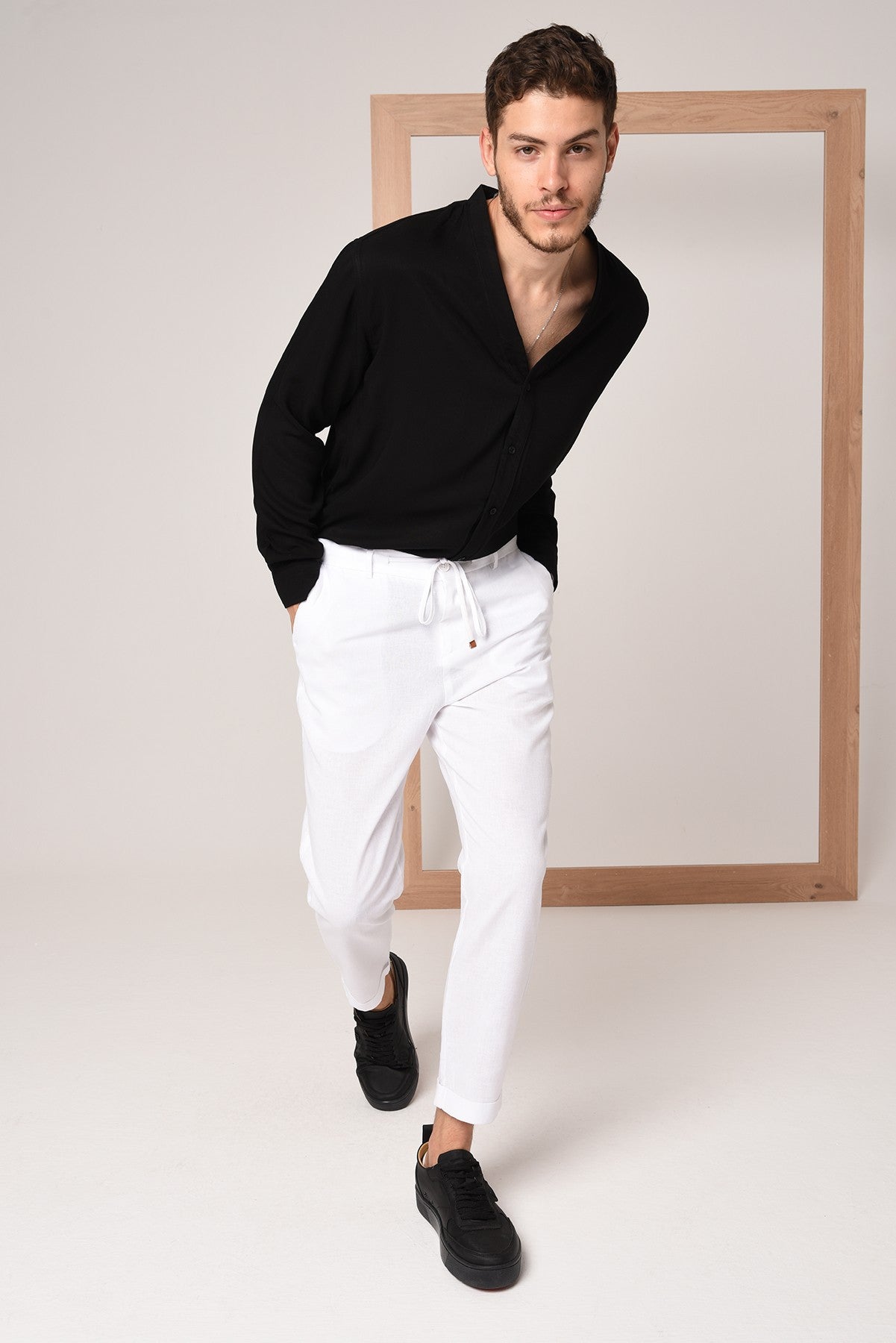 Boyfriend Beli İpli Keten Pantolon