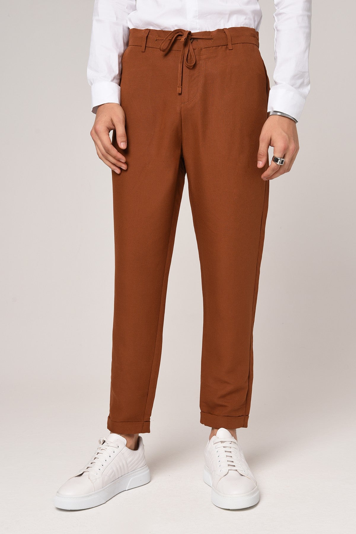 Boyfriend Beli İpli Keten Pantolon