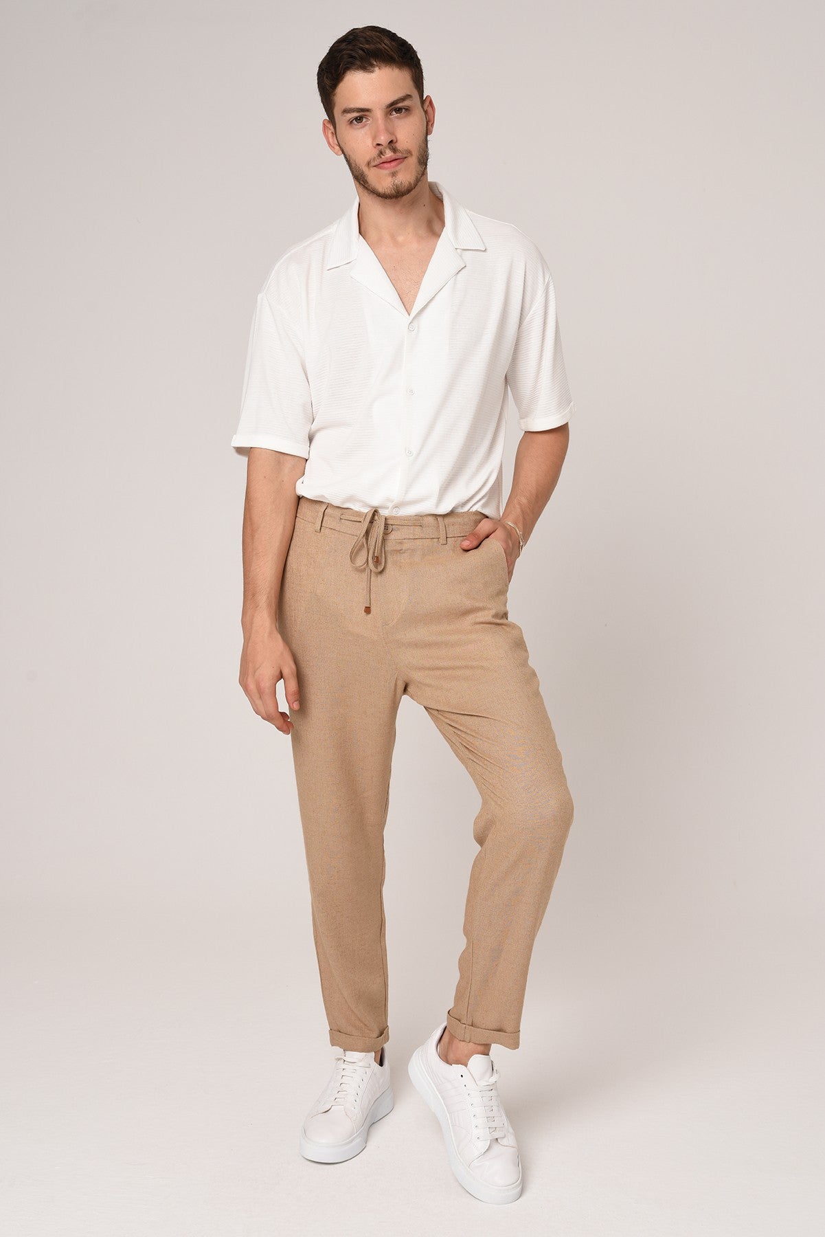 Boyfriend Beli İpli Keten Pantolon