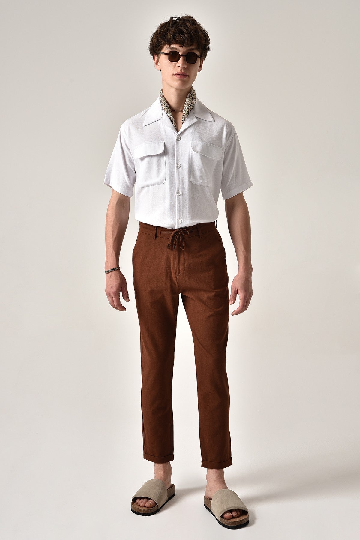 Boyfriend Beli İpli Keten Pantolon