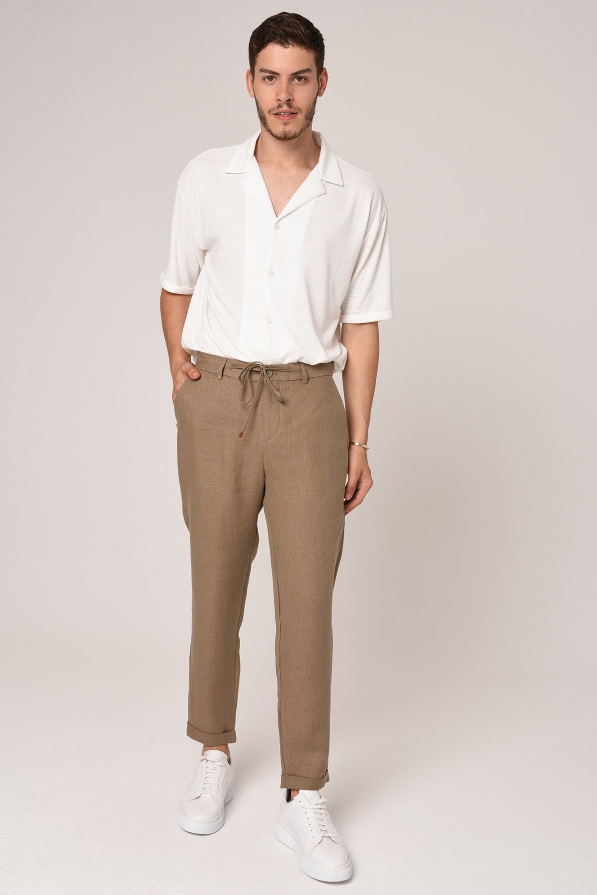 Boyfriend Beli İpli Keten Pantolon