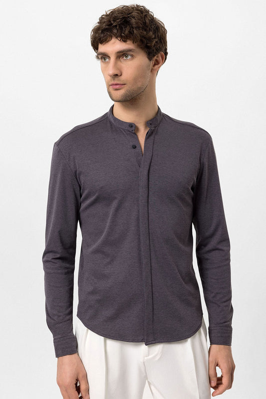 Antioch Erkek Hakim Yaka Gizli Düğme Uzun Kollu Slim Fit Gömlek