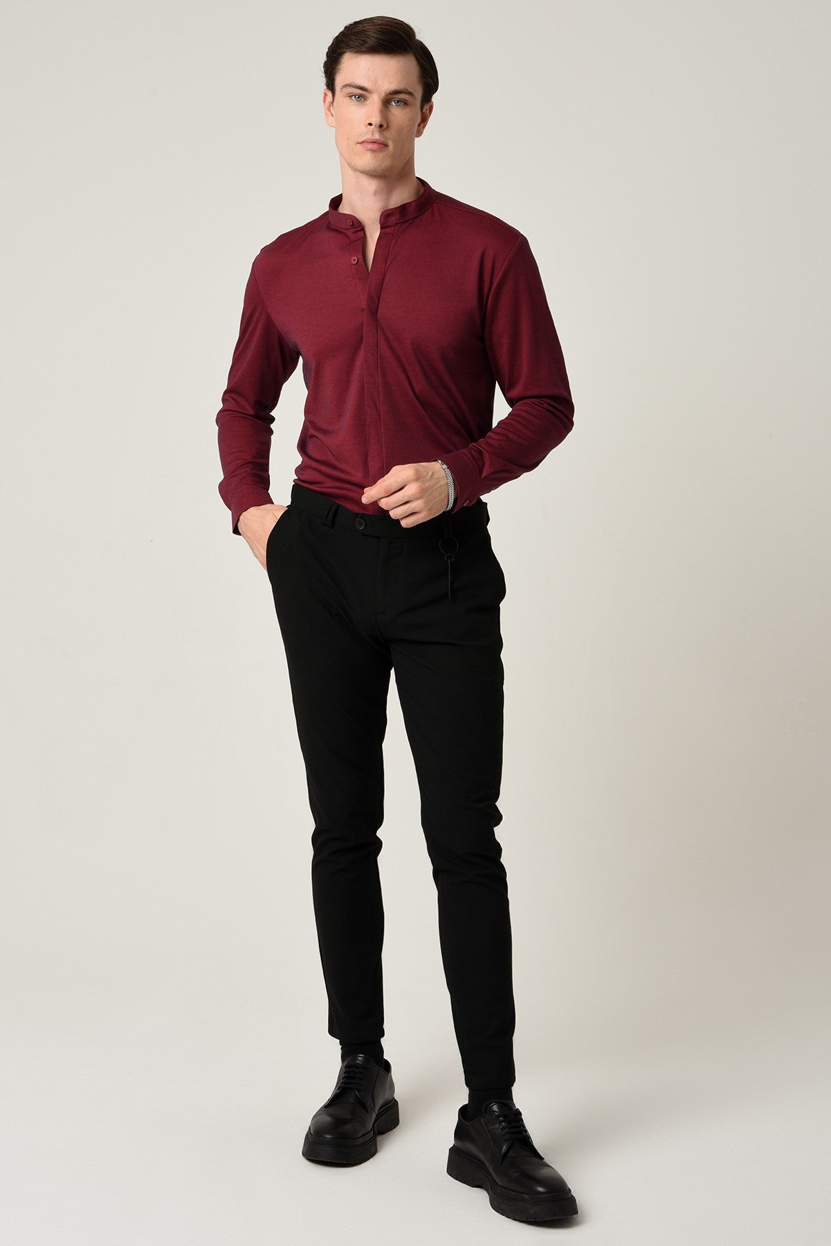 Antioch Erkek Hakim Yaka Gizli Düğme Uzun Kollu Slim Fit Gömlek
