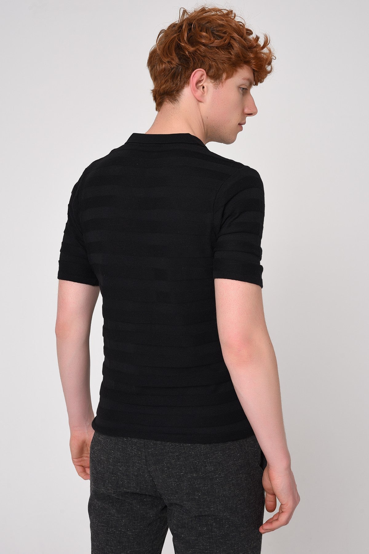 Antioch Siyah Şeritli Polo Yaka Desenli Triko T-Shirt
