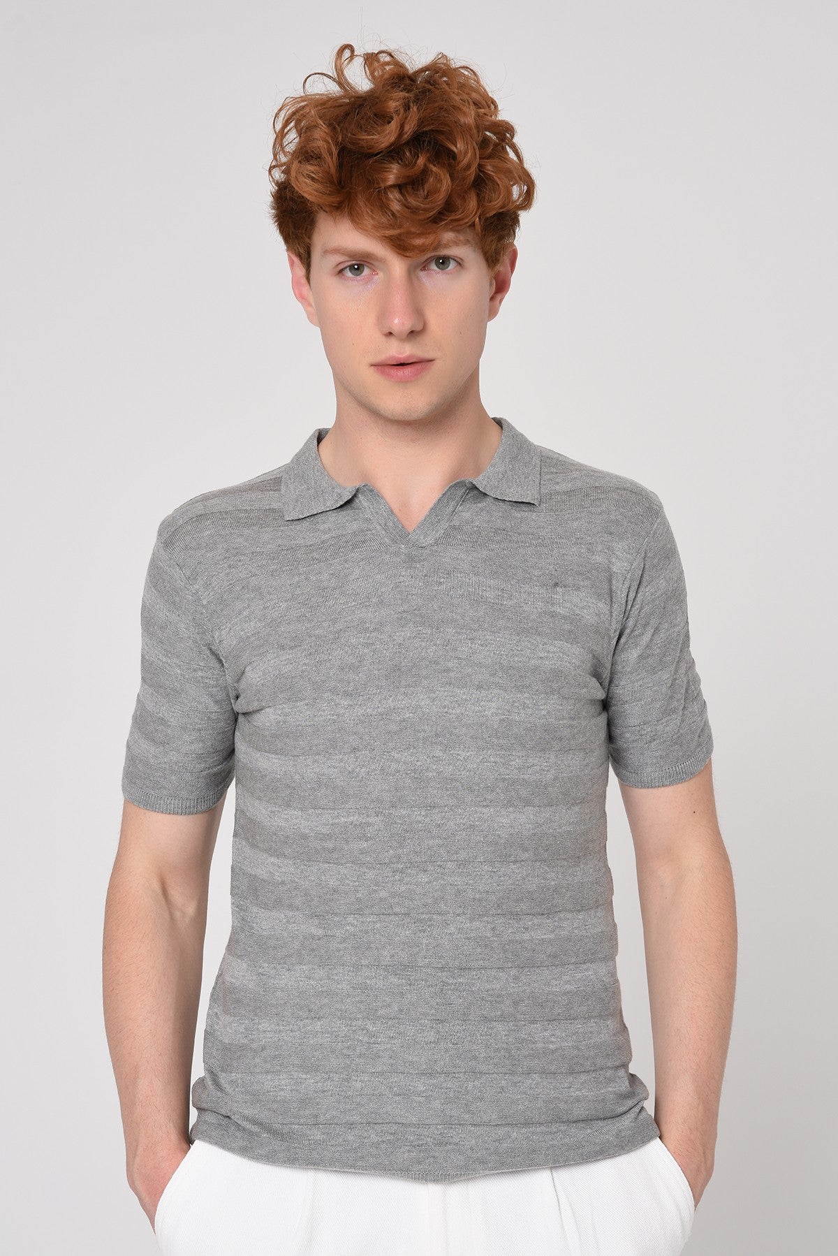 Antioch Siyah Şeritli Polo Yaka Desenli Triko T-Shirt