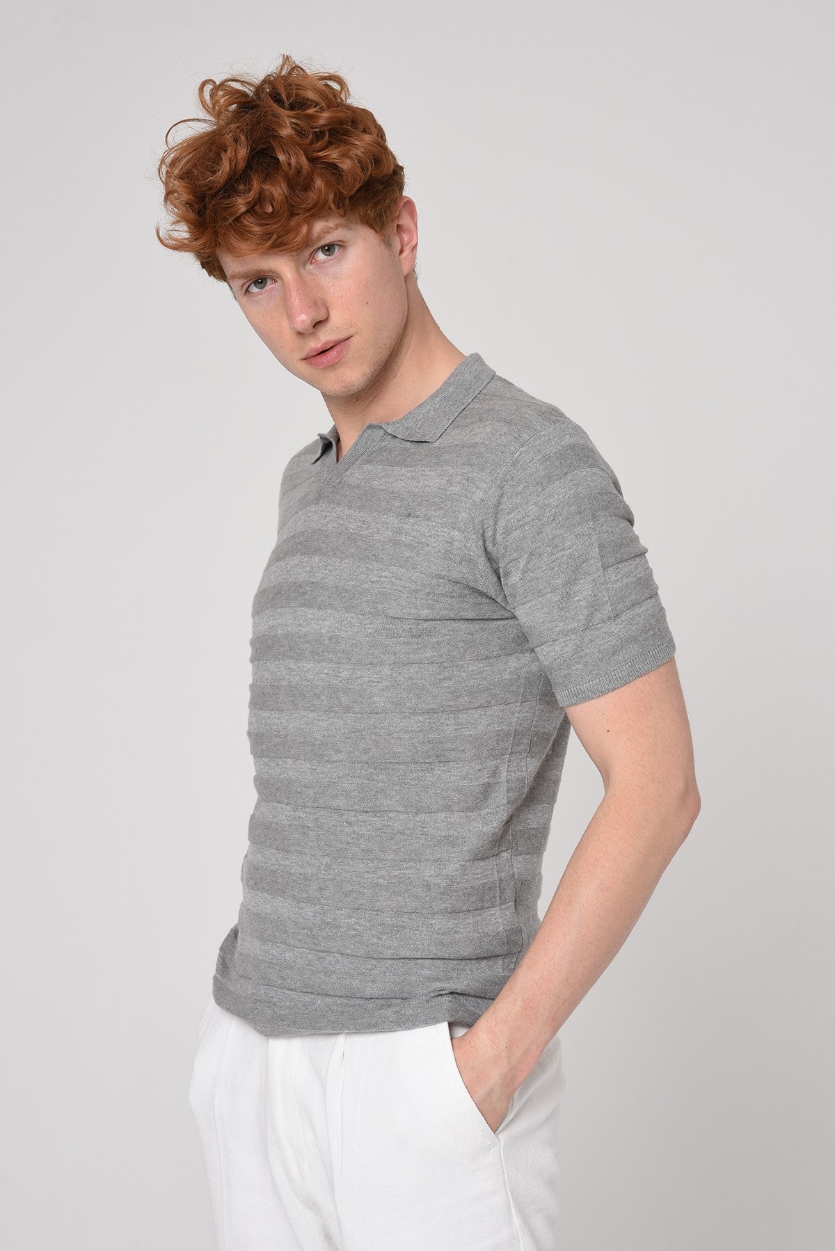 Antioch Siyah Şeritli Polo Yaka Desenli Triko T-Shirt