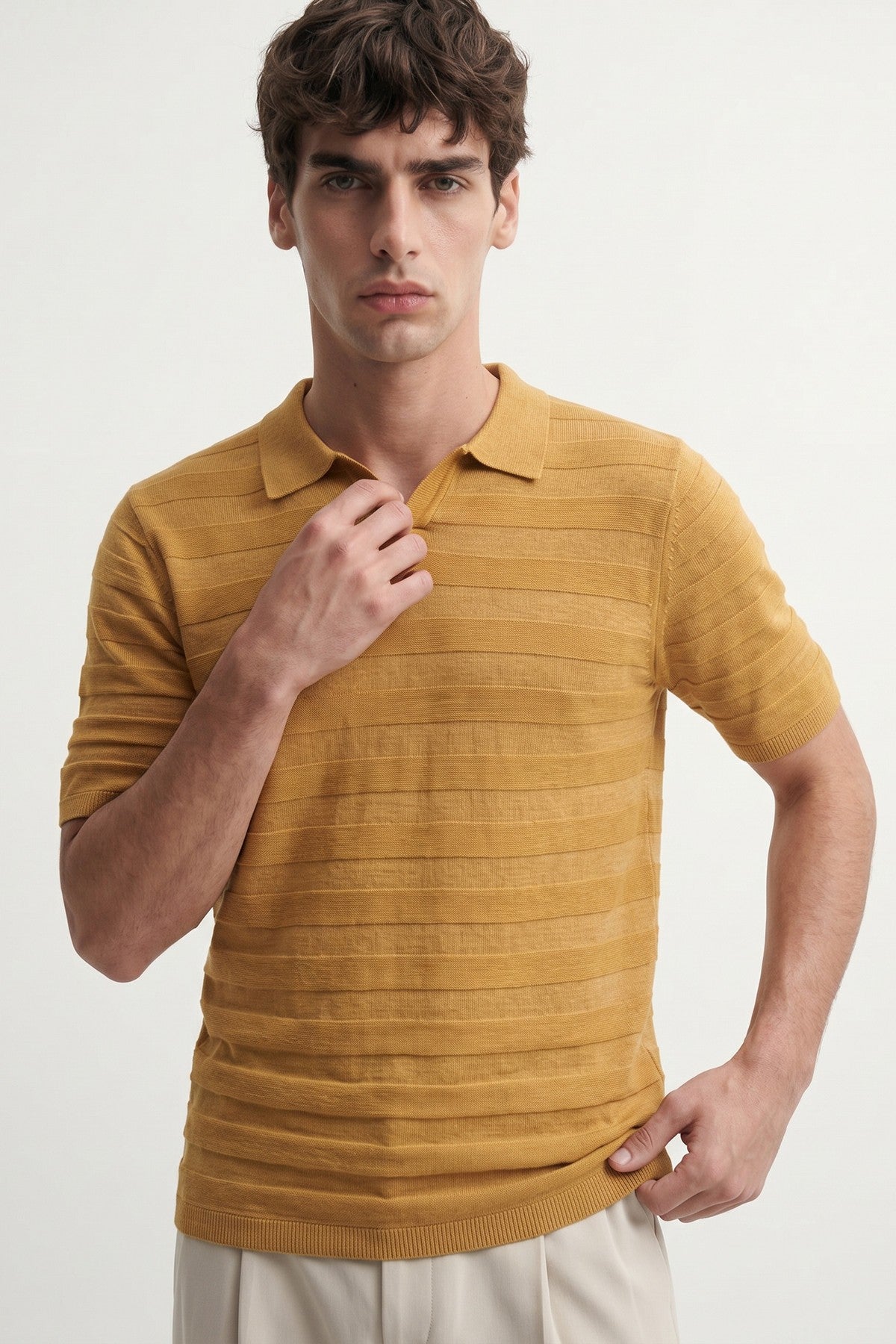 Antioch Siyah Şeritli Polo Yaka Desenli Triko T-Shirt