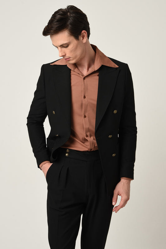 Antioch Slim Fit Astarlı Kruvaze Erkek Blazer Ceket