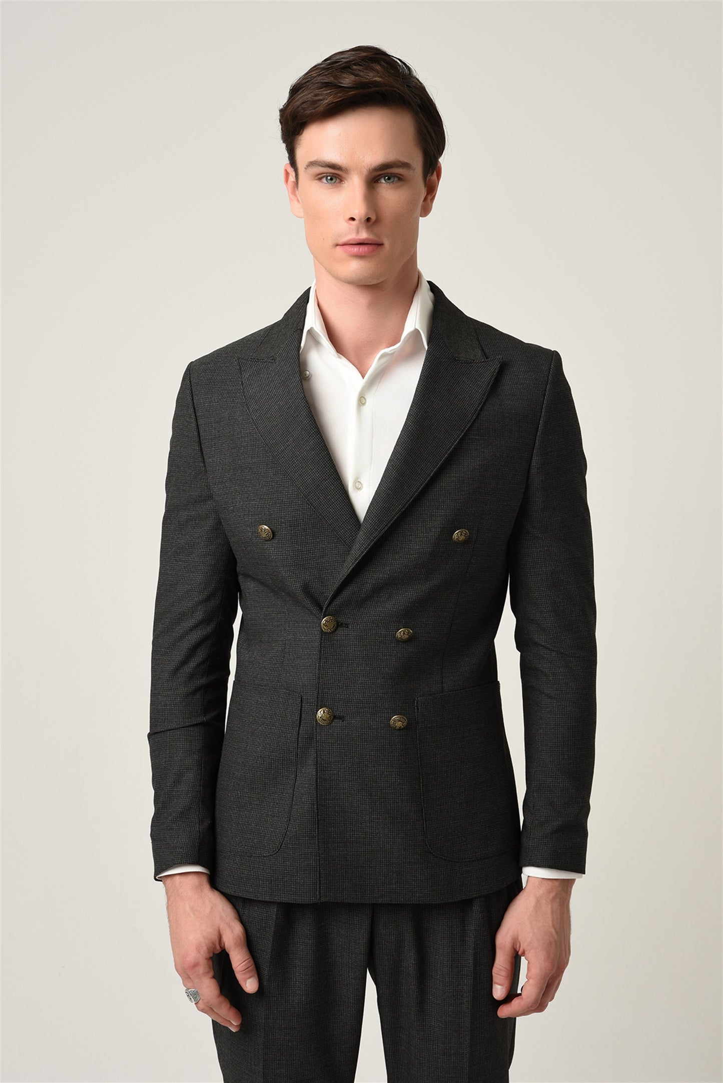 Antioch Slim Fit Astarlı Kruvaze Erkek Blazer Ceket