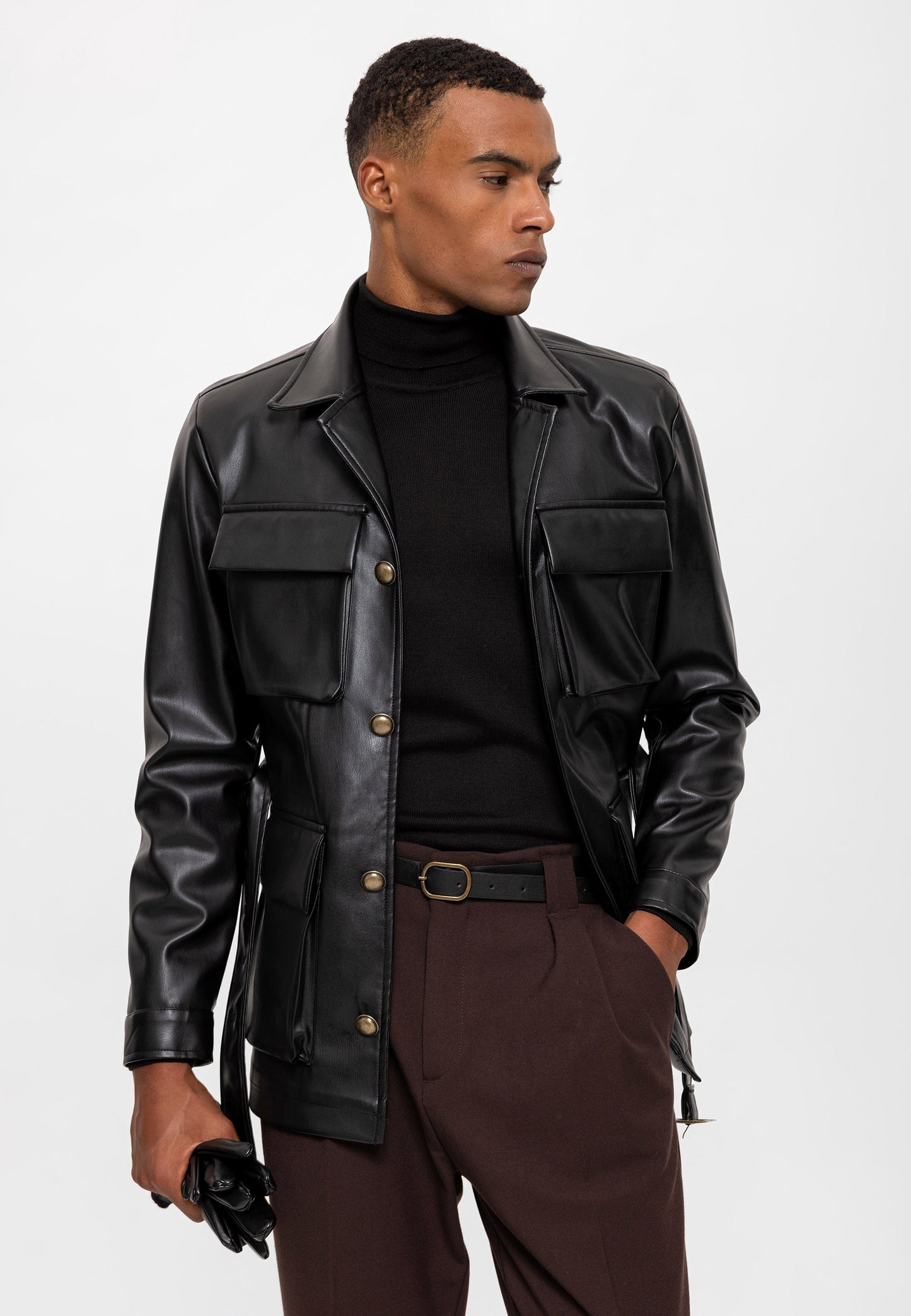Antioch Slim Fit Kemerli Suni Deri Erkek Mont