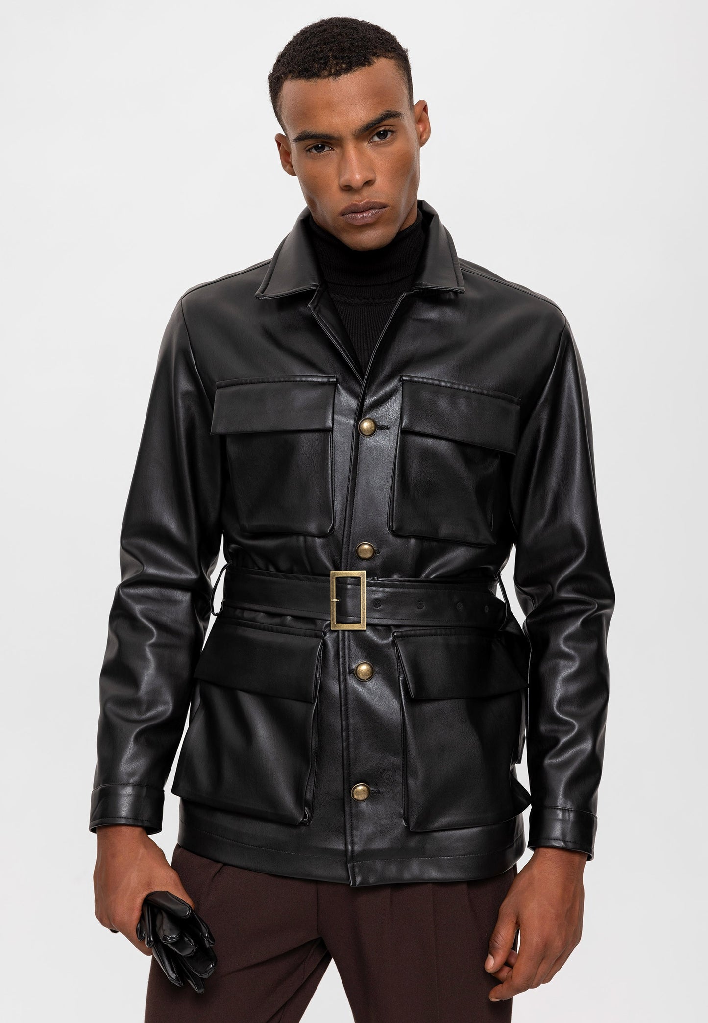 Antioch Slim Fit Kemerli Suni Deri Erkek Mont