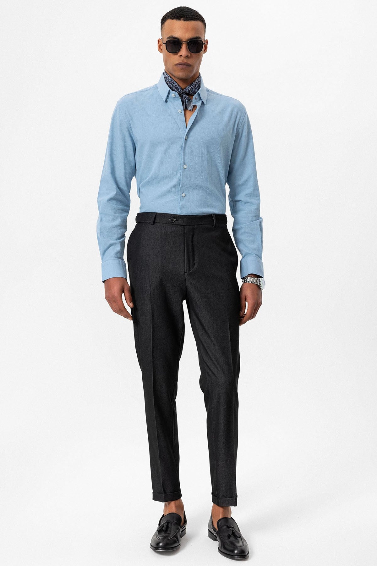 Slim Fit Duble Paça Erkek Pantolon