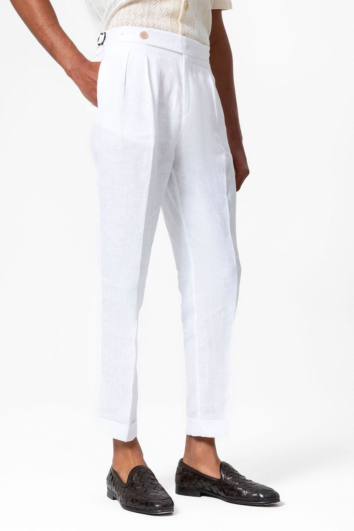 100% Keten Yüksek Bel Pileli Erkek Pantolon
