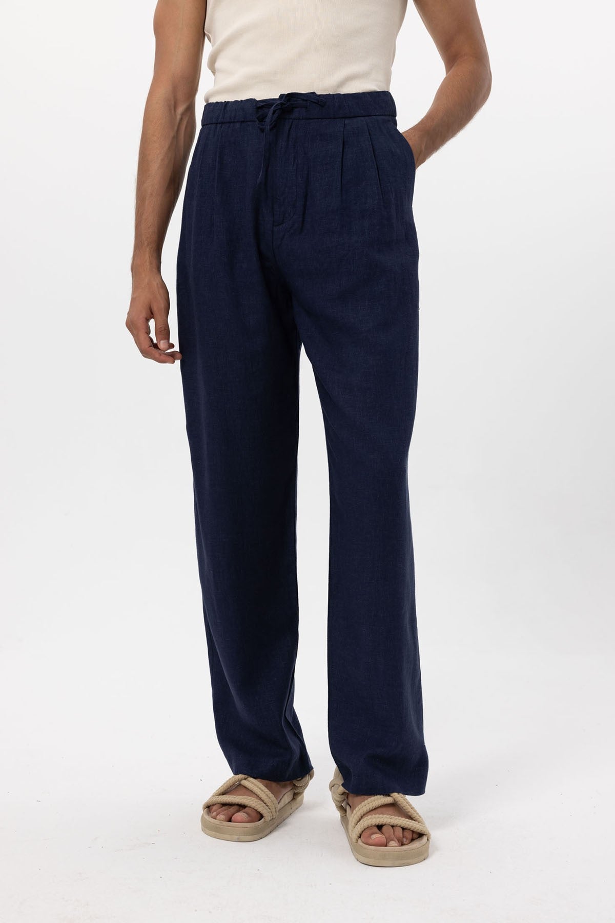 Antioch Bel Bağlamalı Keten Karışımlı Baggy Erkek Pantolon