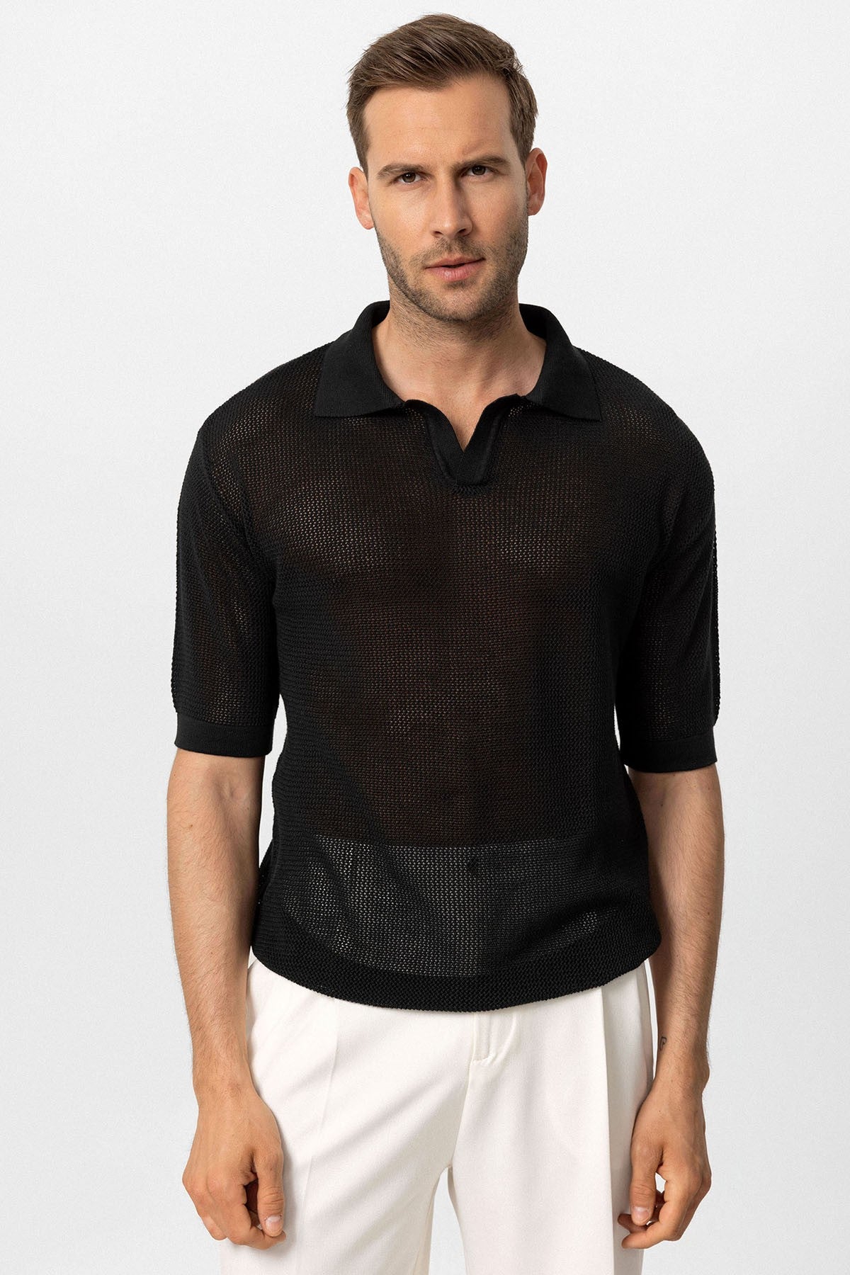 Antioch Siyah Polo Yaka Ajurlu Erkek T-Shirt