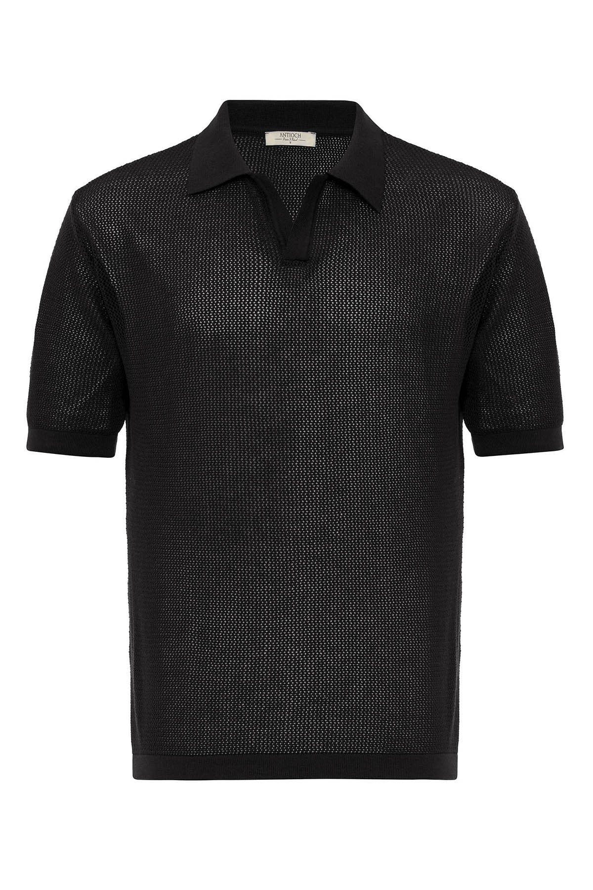 Antioch Siyah Polo Yaka Ajurlu Erkek T-Shirt
