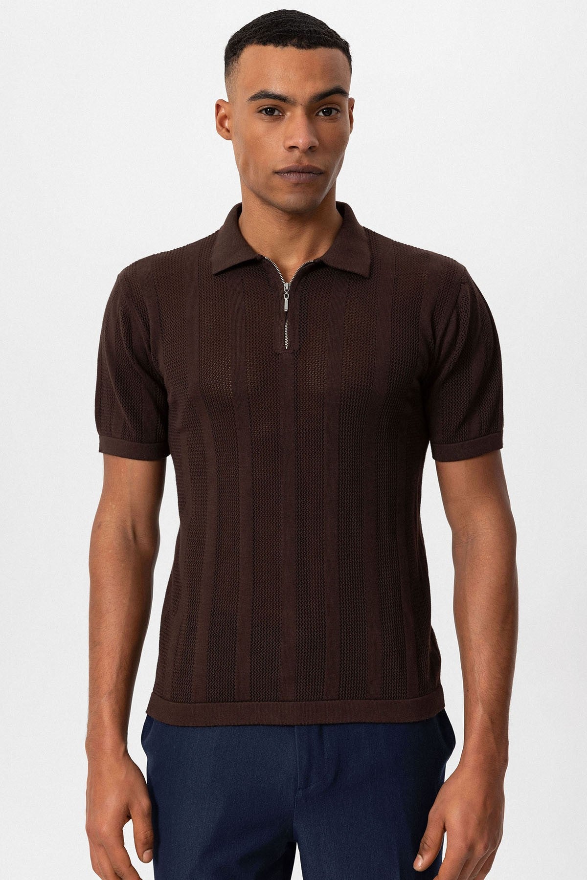 Antioch Polo Yaka Fermuarlı Örme Erkek T-Shirt