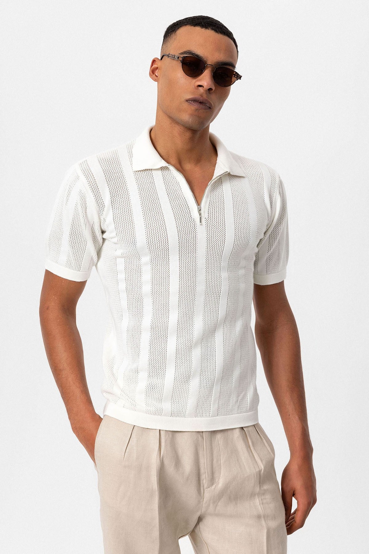 Antioch Polo Yaka Fermuarlı Örme Erkek T-Shirt
