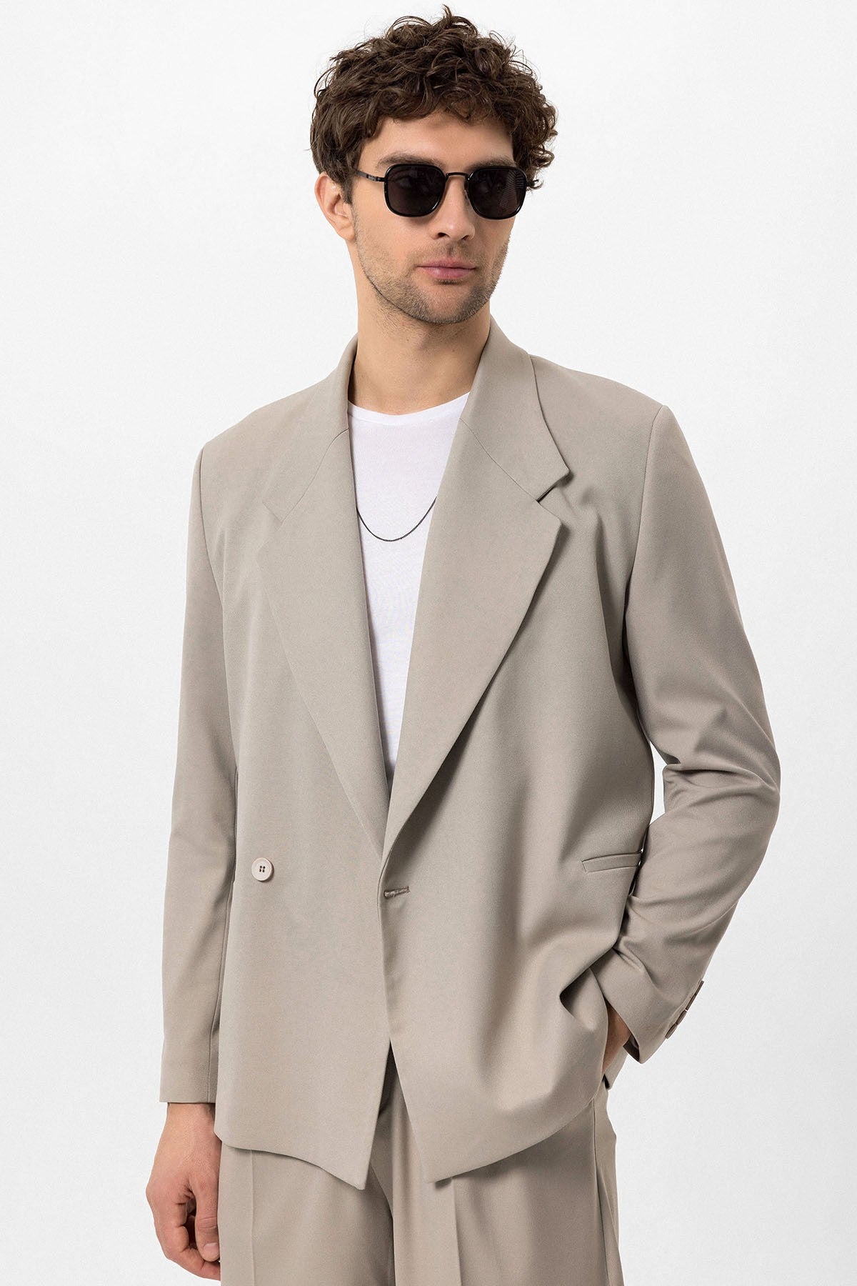 Kruvaze Kapama Fleto Cepli Erkek Blazer Ceket